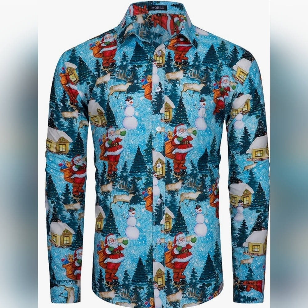 NWT Festive Mens Ugly Santa Christmas Long Sleeve Shirt